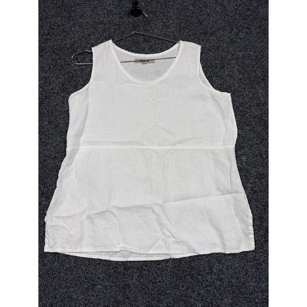 Flax Tank Top Womens Small White Linen Sleeveless Scoop Neck Tunic Lagenlook